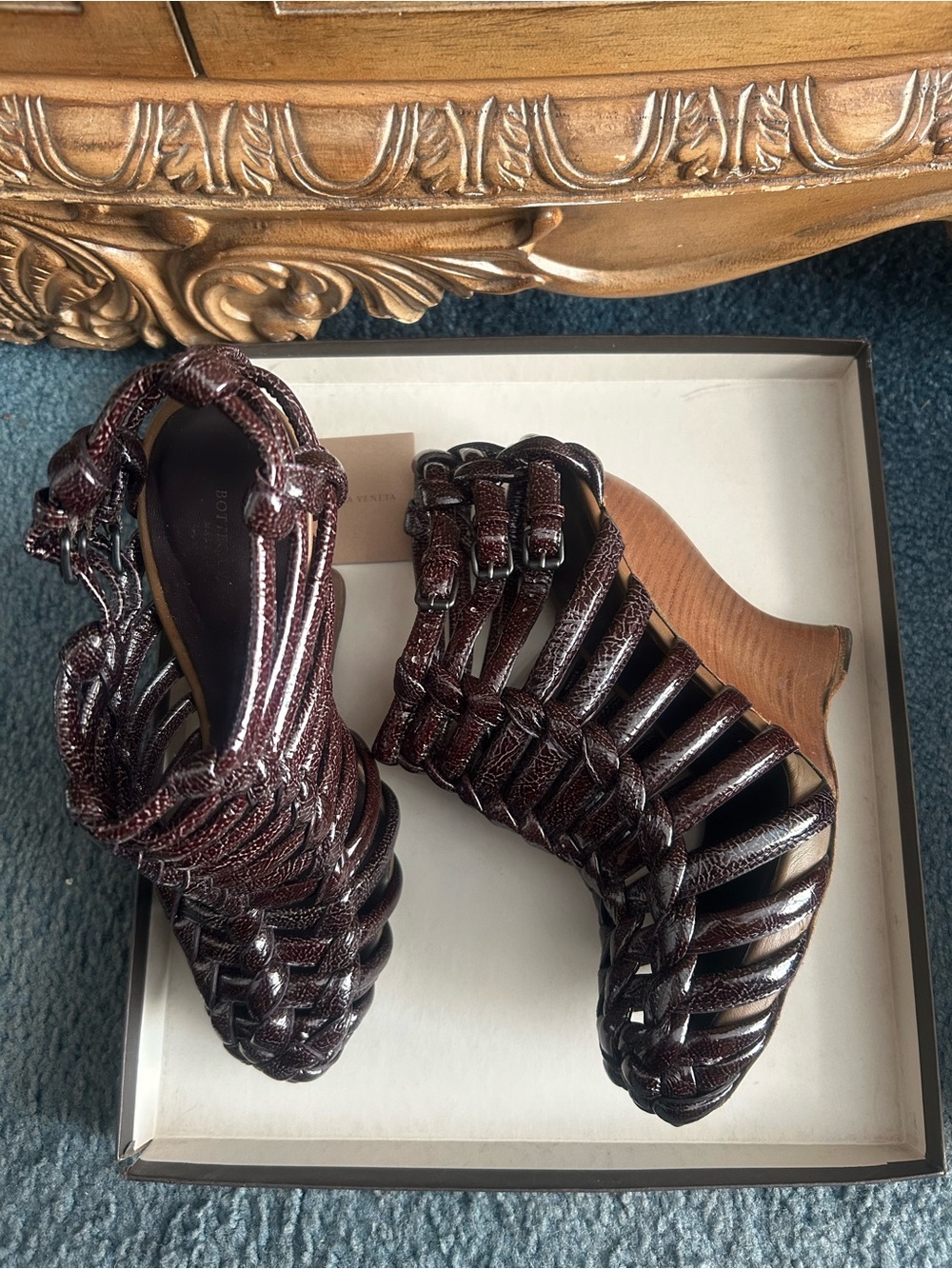 Bottega Veneta Woven Wedge Shoes  - Deep Brown